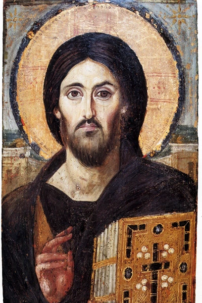 6th-century Sinai Christ the Teacher icon – Jesus blessing and teaching the Our Father