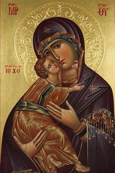 Our Lady of Vladimir icon – tender Byzantine image of the Virgin Mary holding the Child Jesus