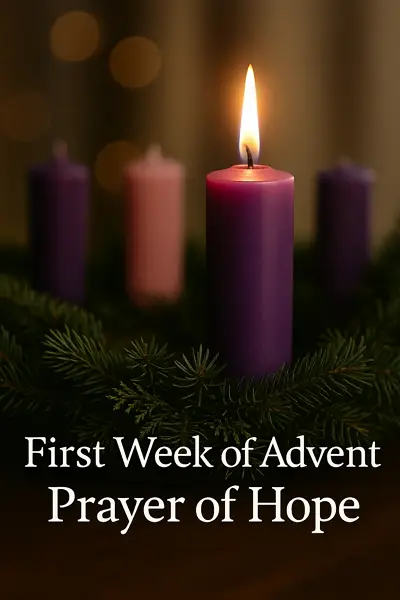The first purple candle of the Advent wreath, a sign of hope