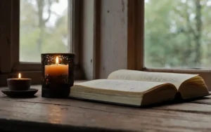 Open notebook and lit candle symbolizing Catholic spiritual resolutions for the new year