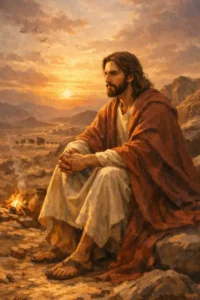 Jesus Christ in the desert during His forty days of preparation, reflecting the spirit of the Lenten Novena.