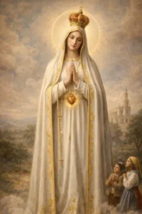 Our Lady of Fatima image with the three shepherd children during the Marian apparition in 1917