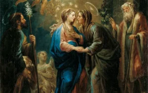 The Visitation of Mary meeting Elizabeth, both filled with joy and grace